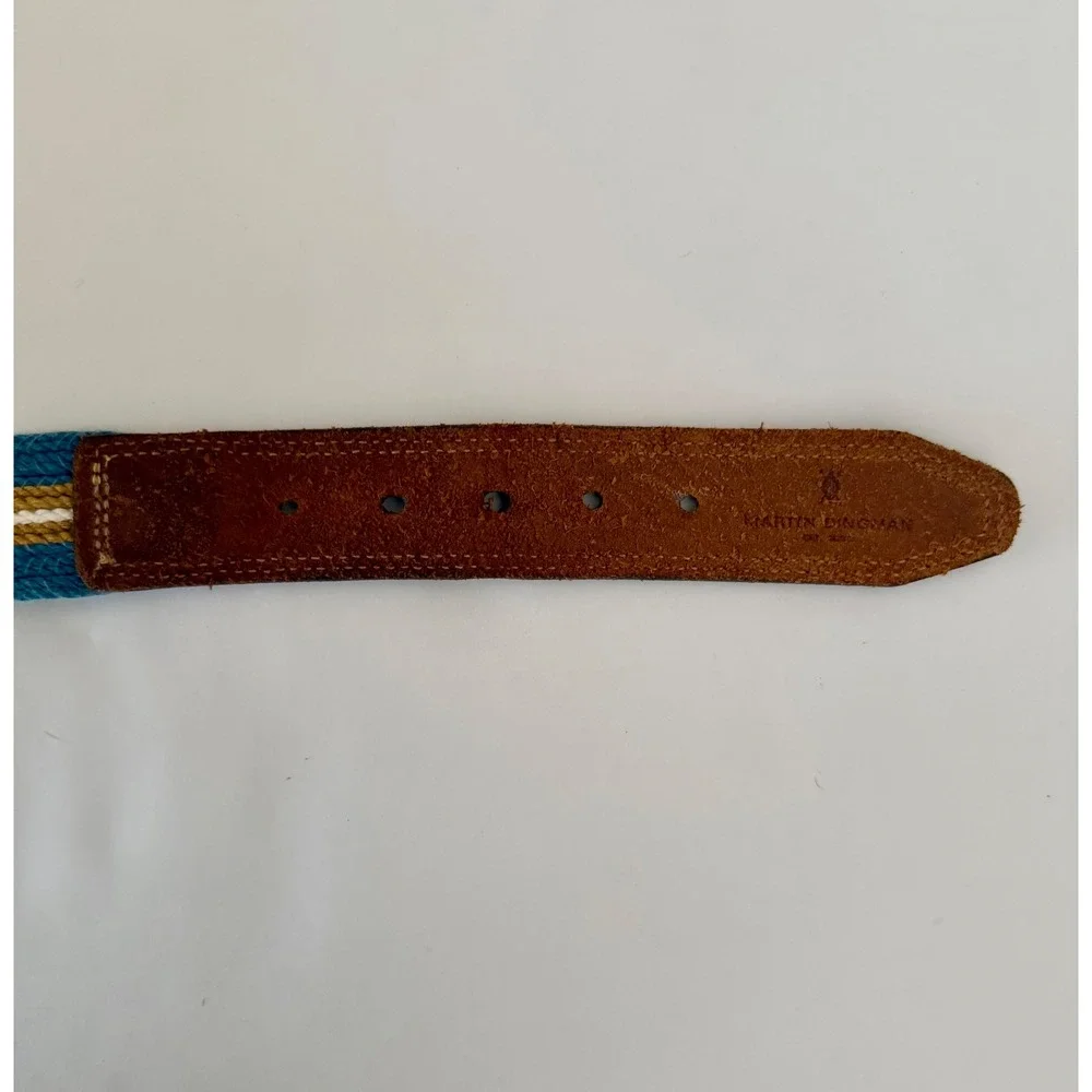 Martin‎ Dingman Old Money Sz 35 Preppy Woven Canvas & Italian Leather Belt Blue